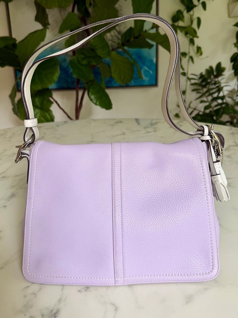 Coach Vintage Y2K Hamptons Leather Flap Crossbody Shoulder Bag Lavender F10686
